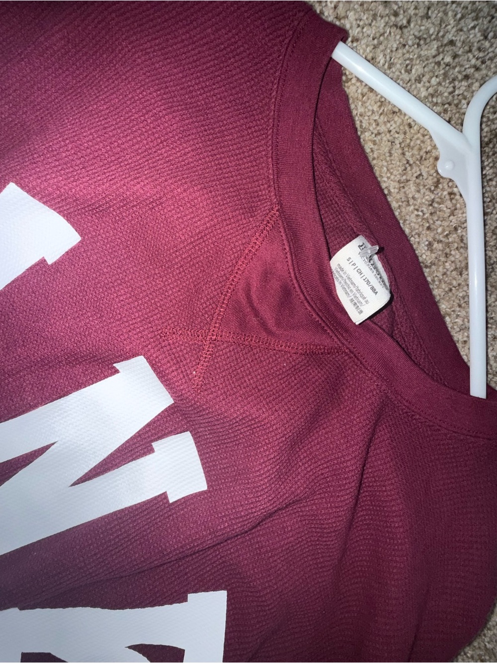 PINK Victoria's Secret Maroon Crewneck Sweater with White Graphic